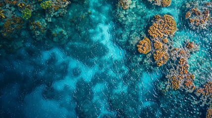 coral reef in the crystal clear sea with wonderful colors seen from a bird's eye view, generated by AI