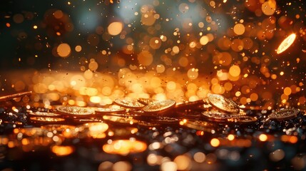 Money Rain, dark background, golden vibes. Generative AI.