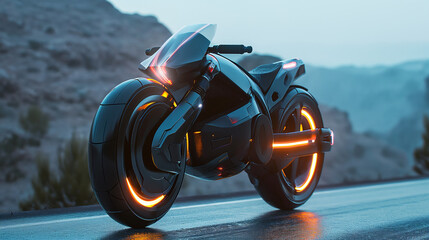 Futuristic motorcycle on the road