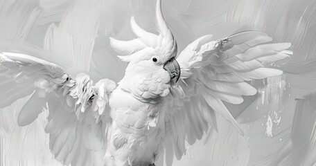 Cockatoo, crest raised, close-up, cheerful, soft light, playful, detailed, expressive posture. 