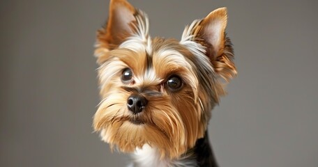 Yorkshire Terrier, tiny in size but big in personality, coat silky. 
