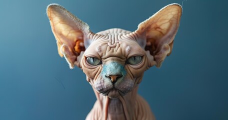 Sphynx cat, skin wrinkled, ears large, an elegant alien. 