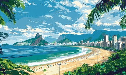 illustration of Copacabana Beach, Generative AI