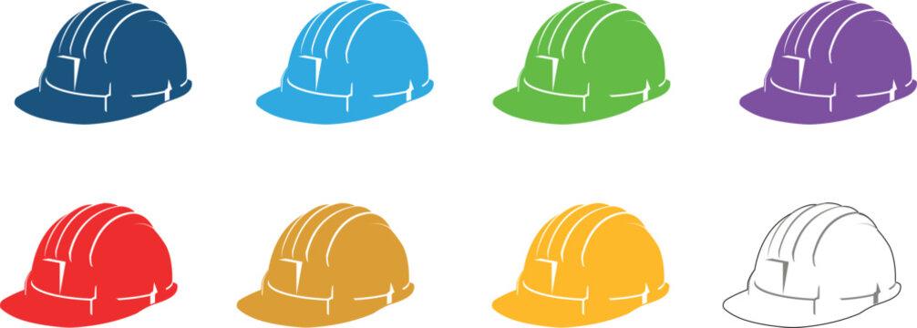 Construction safety helmet icon symbol shape set. Worker industrial protective safe sign logo. Vector illustration image. Isolated on white background.