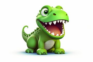 Fototapeta premium With its mouth wide open as if laughing, this playful cartoon dinosaur illustration evokes a sense of fun and fantasy perfect for a variety of projects