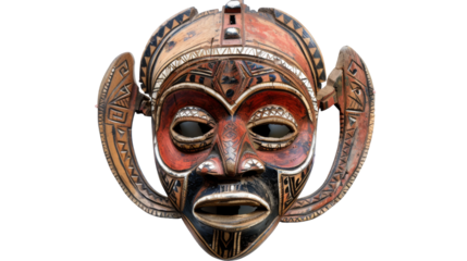 A mask hanging gracefully on a plain wall