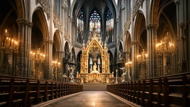 Interior of St. Patrick's Cathedral in Edinburgh, Scotland, An intricate gothic cathedral interior, AI Generated