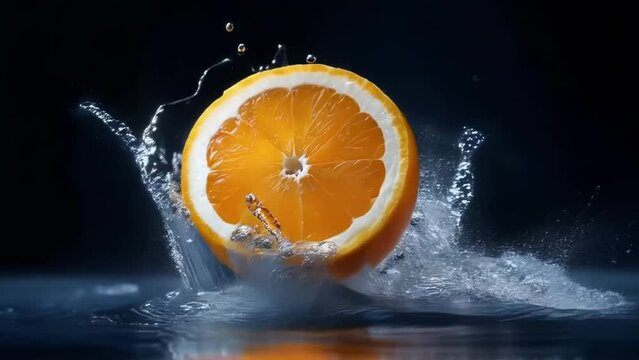 Fresh Orange Slice Splashing in Water
