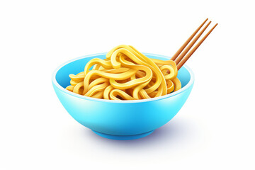 A realistic illustration of a delicious and appetizing bowl of noodles with chopsticks, perfect to convey the concept of tasty Asian cuisine