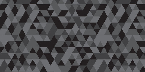 Abstract geometric black and gray background seamless mosaic and low polygon triangle texture wallpaper. Triangle shape retro wall grid pattern geometric ornament tile vector square element.