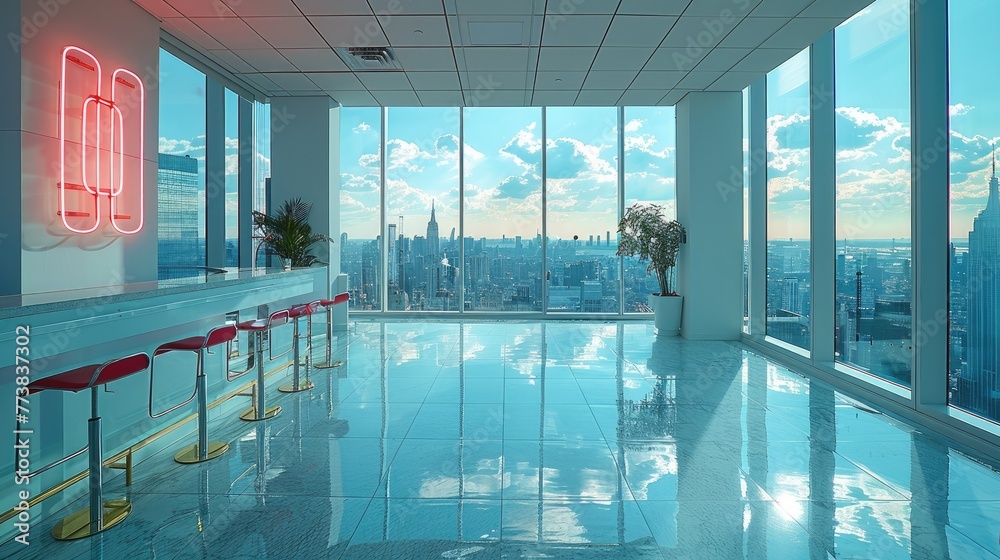 Aufkleber a daytime bright office with an unforgettable view of the metropolis. generative ai.