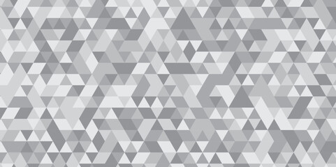 Abstract geometric white and gray background seamless mosaic and low polygon triangle texture wallpaper. Triangle shape retro wall grid pattern geometric ornament tile vector square element.
