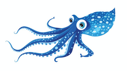 Adorable blue squid with big shiny eyes. Funny sea cre