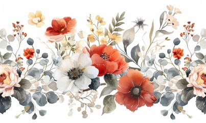 watercolor seamless pattern botanical bouquets, Generative AI