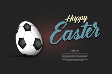 Happy Easter. Decorated egg in the form of a soccer ball with vintage lettering. Pattern for greeting card, banner, poster, flyer, invitation. Vector illustration on isolated background - 773837906