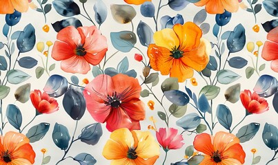 watercolor seamless pattern whimsical flowers, Generative AI - obrazy, fototapety, plakaty