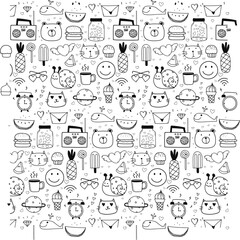 An Assorted Doodles Background in Vector format featuring a playful collection of doodle illustrations. Perfect for adding a whimsical touch to various design projects.