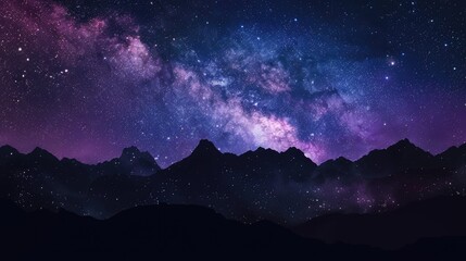 Milky Way Astrophotography: Stunning Night Sky Landscape with Mountains and Silhouette. Stars, Stardust, Universe and Nebula in Galaxy