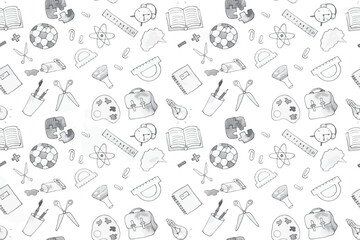 Back to School Seamless Doodle Pattern Background in Vector format. Perfect for educational-themed designs, this playful pattern features various school-related doodles.
