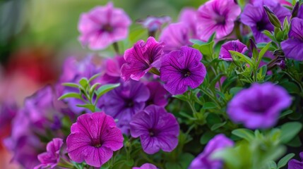 Purple Petunias in Beautiful Flowerbed - Nature's Decorations in Parks and Streets