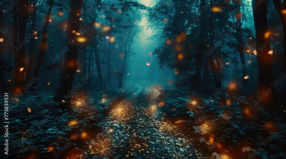 Poster walk through a dark mysterious jungle. generative ai.