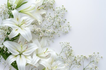 Sympathy Lily Card in White Background- Ideal for Funerals and Memorials - obrazy, fototapety, plakaty