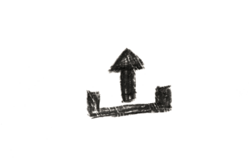 A hand-drawn download icon in black pencil isolated on a white background