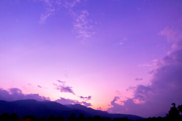 Dreamy purple sky  twilight background and sunlight with copy space