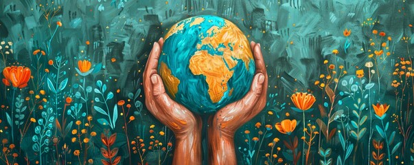 World earth day concept, hands holding globe.art illustration