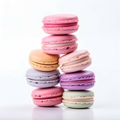 Colorful macaroons on white background, a delicious dessert snack