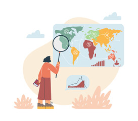 A young female scientist analyzes research on global demographic data.