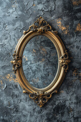 Obraz na płótnie Canvas A gold framed oval mirror with a gold frame