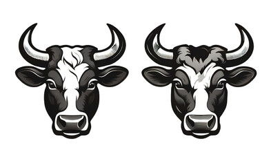 silhouettes face cow set, cow head design logo. illustration,  isolated  background