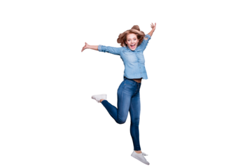 Full length body size view portrait of her she nice cute charming lovely attractive careless cheerful cheery optimistic wavy-haired lady having fun isolated over gray purple violet pastel background