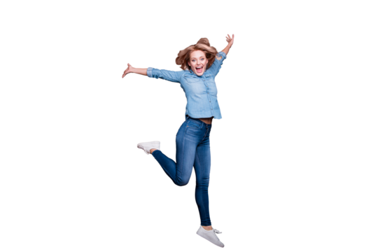 Full length body size view portrait of her she nice cute charming lovely attractive careless cheerful cheery optimistic wavy-haired lady having fun isolated over gray purple violet pastel background