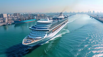The cruise ship set sail from the bustling port, carrying excited passengers eager to explore exotic destinations 