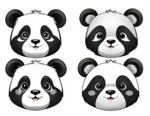 Cute panda bear face baby cute adorable animal logo set  isolated background