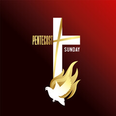 Pentecost Sunday, Jesus cross and dove christian shirt design. Holy Spirit logo banner design. Vector illustration