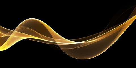 Gold wave flow and golden glitter on black background. Abstract shiny color gold wave luxury background. Luxury gold flow wallpaper