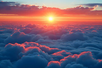 A colorful sunset sky over a blanket of clouds, creating a serene and peaceful atmosphere. Suitable for nature-themed content or inspirational messaging. - obrazy, fototapety, plakaty