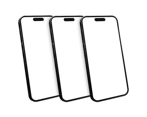 set of three Realistic smartphone mockup. Mobile phone  with isolated on white background.  3D mobile phone with shadow. Realistic  smart phone mockup for ui ux presentation.