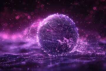Planet Earth in Galactic Form A Low Poly Wireframe Illustration of a Blue and Purple Starry Sky or...