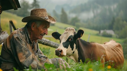 The farmer watched over his cows with care and affection, knowing that their well-being was essential to the success of his farm 