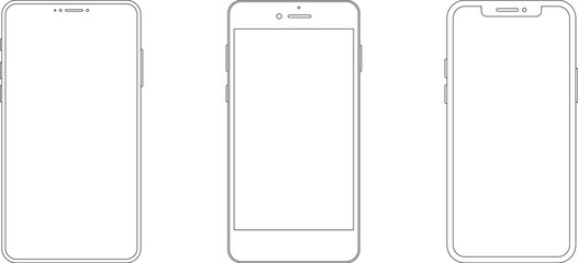 Outline line drawing modern smartphone. Elegant thin stroke line style design vector. Elegant thin line stroke style design smartphone