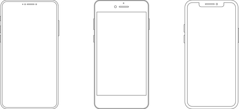 Outline line drawing modern smartphone. Elegant thin stroke line style design vector. Elegant thin line stroke style design smartphone