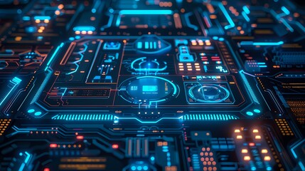 Fototapeta premium Technology blue computer screen building abstract graphic poster web page PPT background