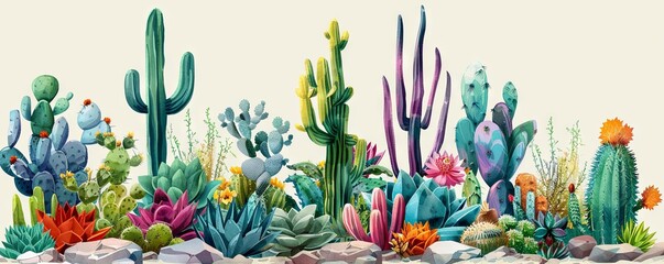 Colorful tropical plants cacti succulents in water. vector simple illustration - obrazy, fototapety, plakaty