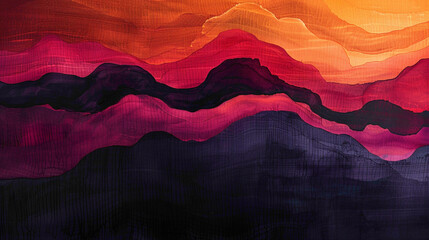 Bold strokes of crimson, orange, and deep indigo merging seamlessly on a canvas of black, creating a dramatic and captivating gradient that captivates the eye. - obrazy, fototapety, plakaty