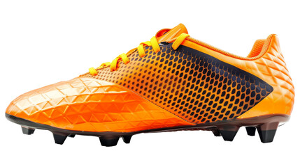 A detailed view of a soccer shoe against a clean white background, highlighting its texture and design