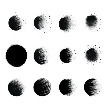 Black thin barely noticeable paint brush circles background pattern isolated on white background